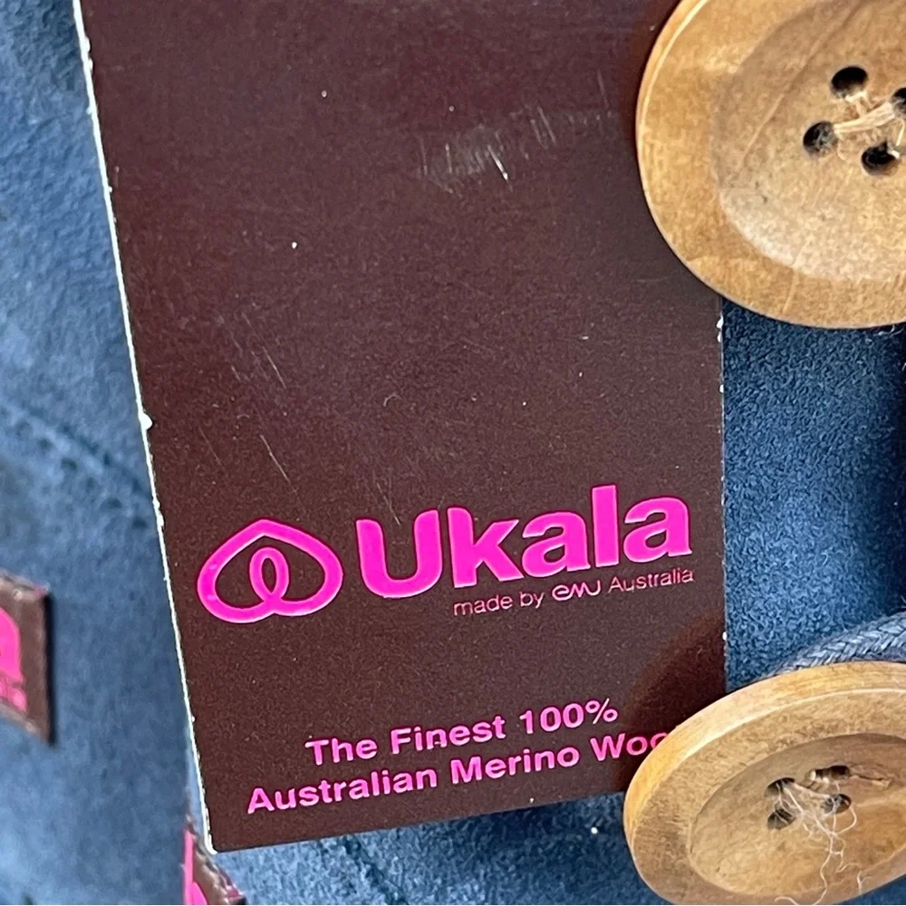 Ukala by Emu Girls AMELIA Blue Suede Leather Button Boots K3